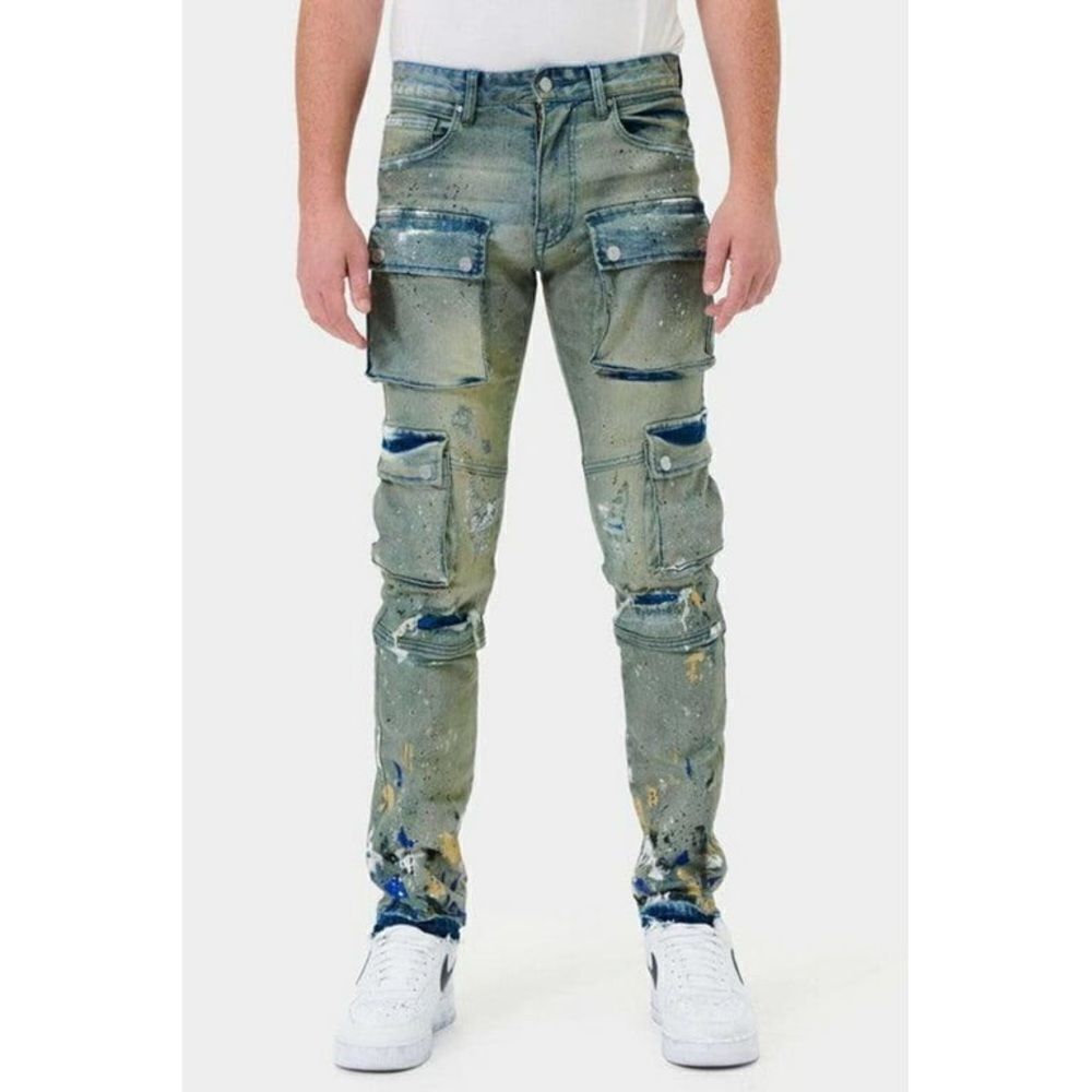 NWT Limited Edition First Row Mens Multi Cargo Slim Straight Jeans Sz 40
